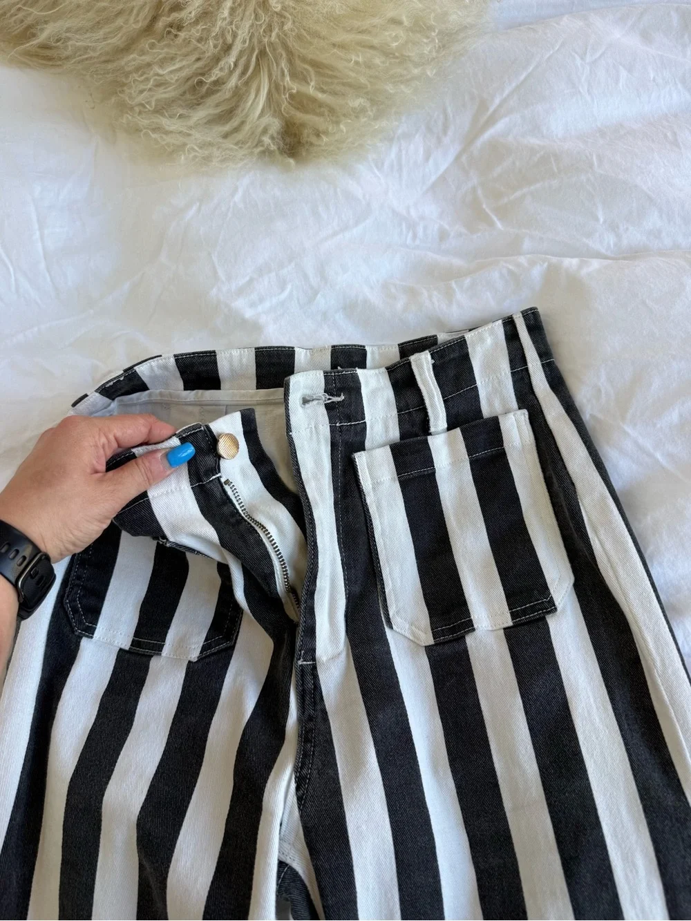 Black & White Striped Wide Leg Cropped Jeans